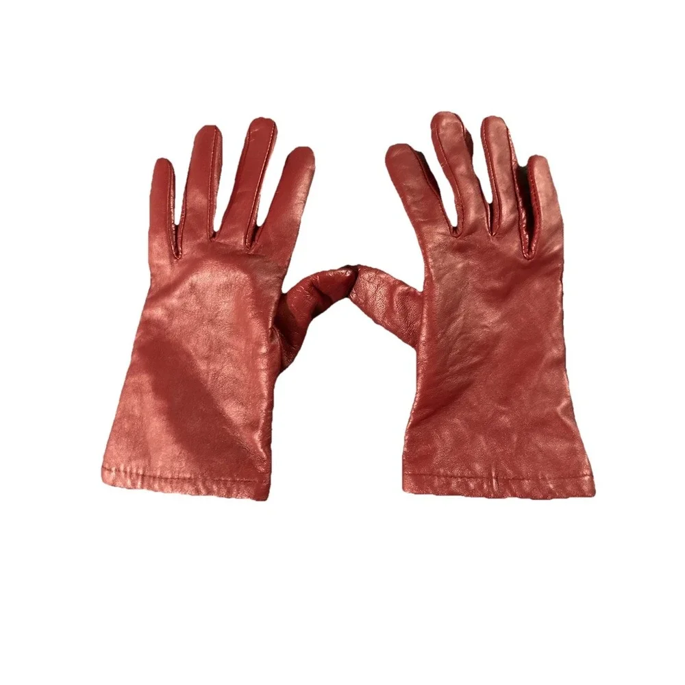 ARIS Red Genuine‎ Leather Lined Women's Wrist Gloves Size 7.5 Style 880K5